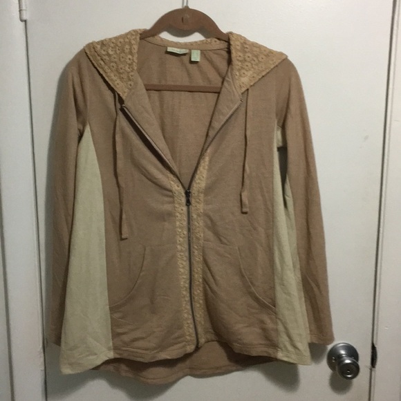 LOGO Lounge Zip Front Hoodie Lace Trim Beige Cream Size XXS - Picture 7 of 10